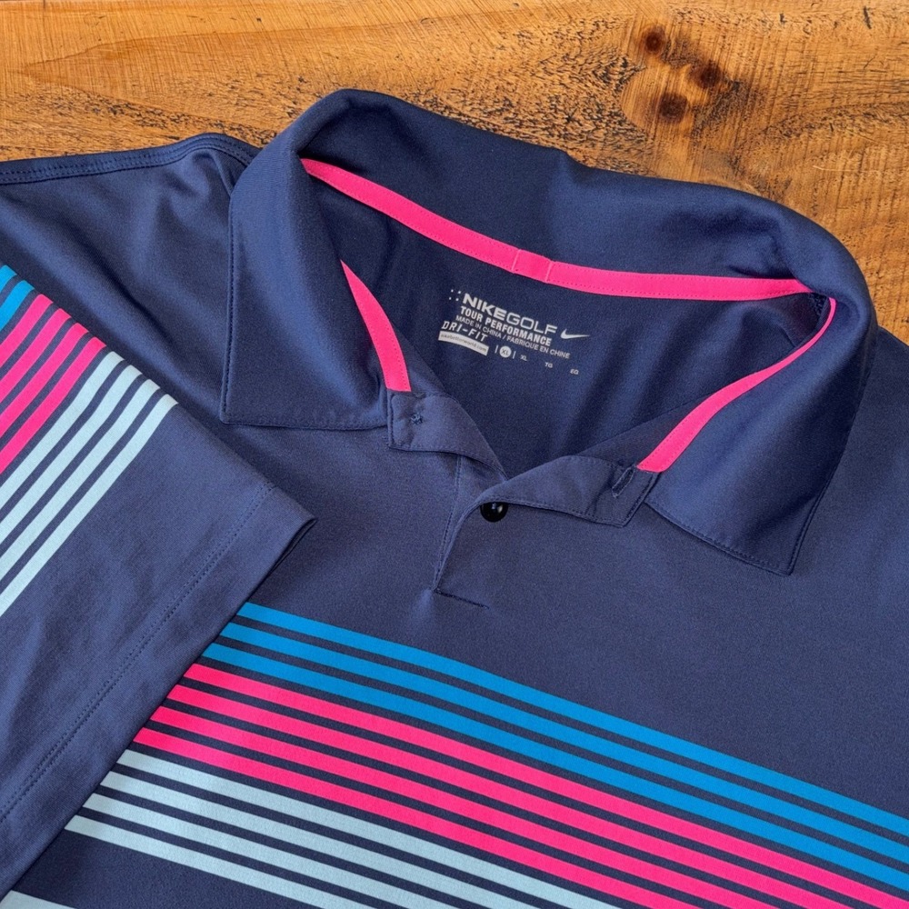 Nike Golf Mens Tour Performance Navy Striped The‎ Links at Duvi Aruba Polo XL